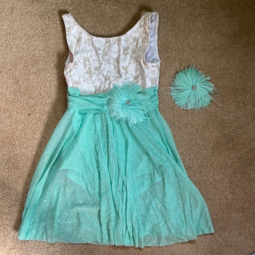 Weissman mint green / white ballet costume size SA with matching headpiece